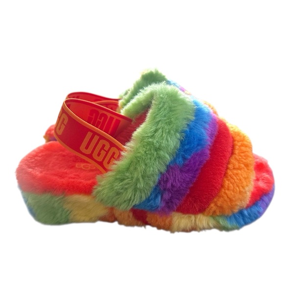 UGG Fluff Yeah Rainbow Slides Womens 5‎ - Picture 1 of 8